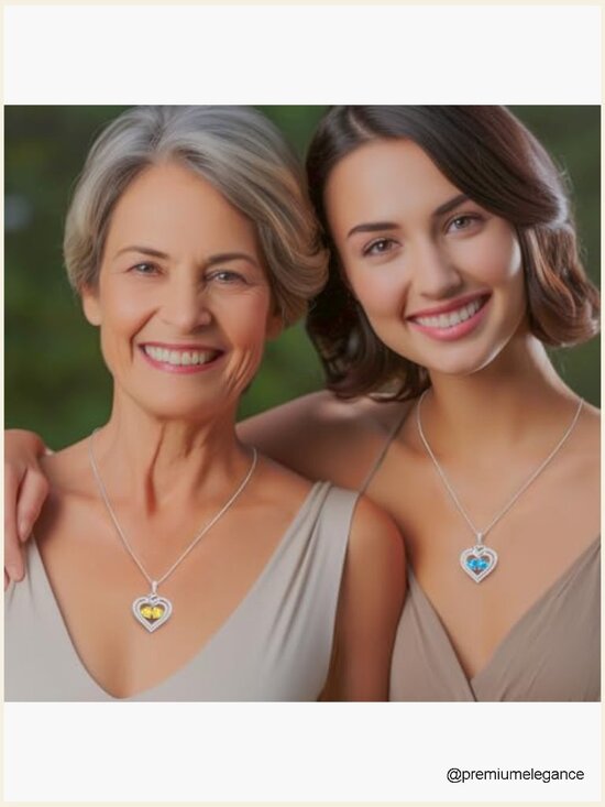 Peishang New 925 Sterling Silver Sparkling Zircon Diamond  Sparkling Double Heart Birthstone Necklace 925 Sterling Silver Pendant